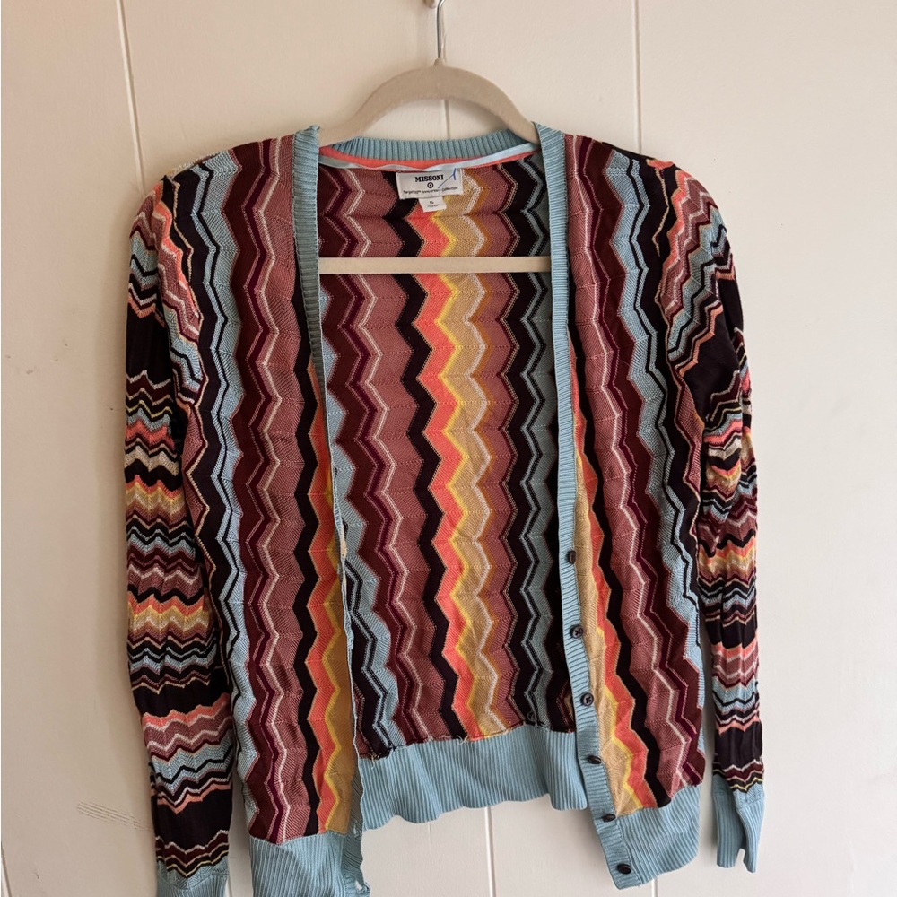 Missoni Blue Patterened Zigzag Sweater Cardigan